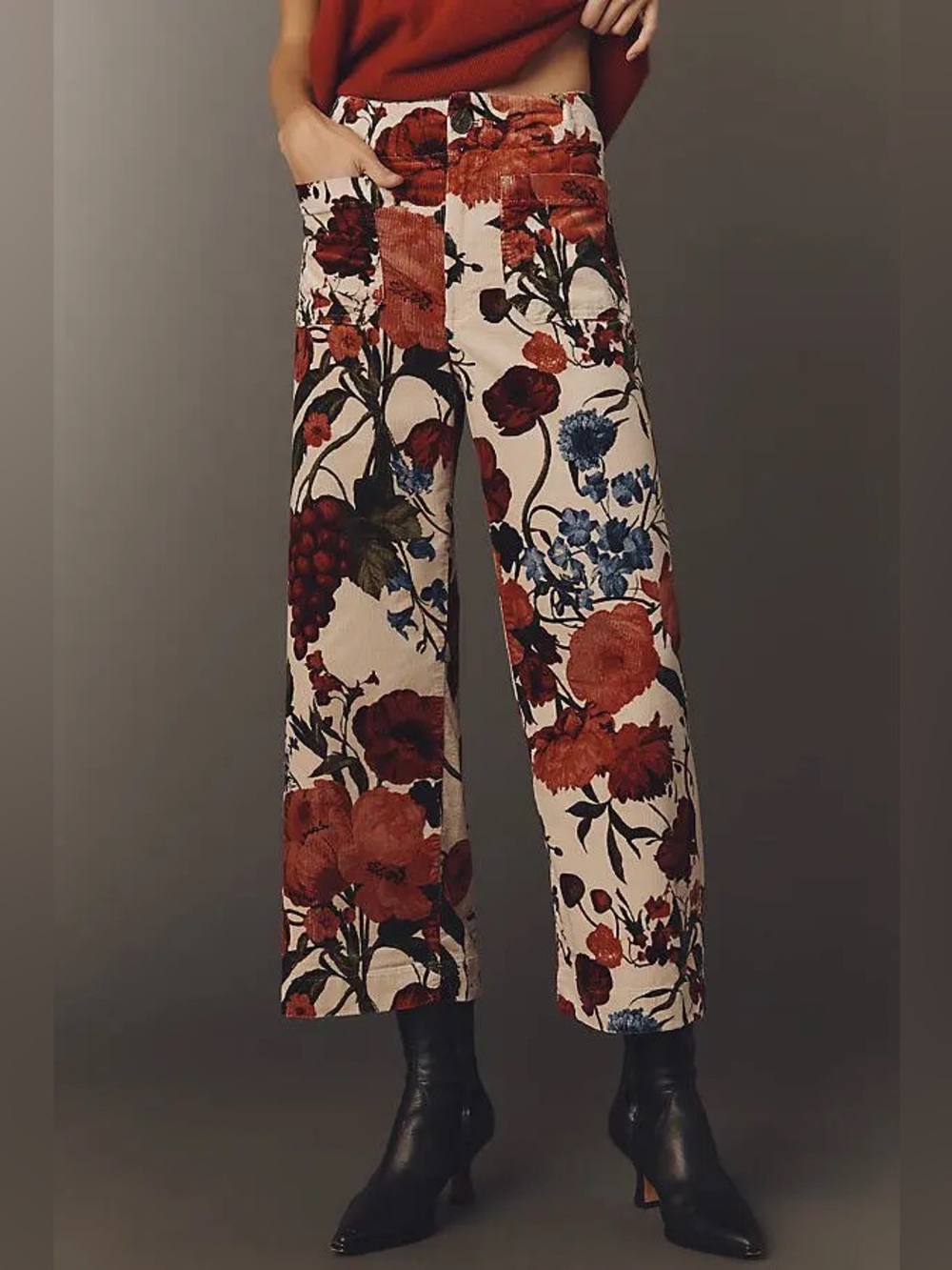 Anthropologie Maeve The Colette Cropped Wide Leg 70s Cotton Corduroy Retro Pant.